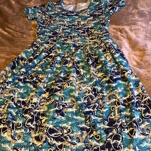 LuLaRoe Kids Dress in Blue and White Swirl